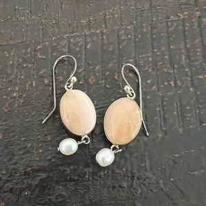 Peach and pearl dangle earrings